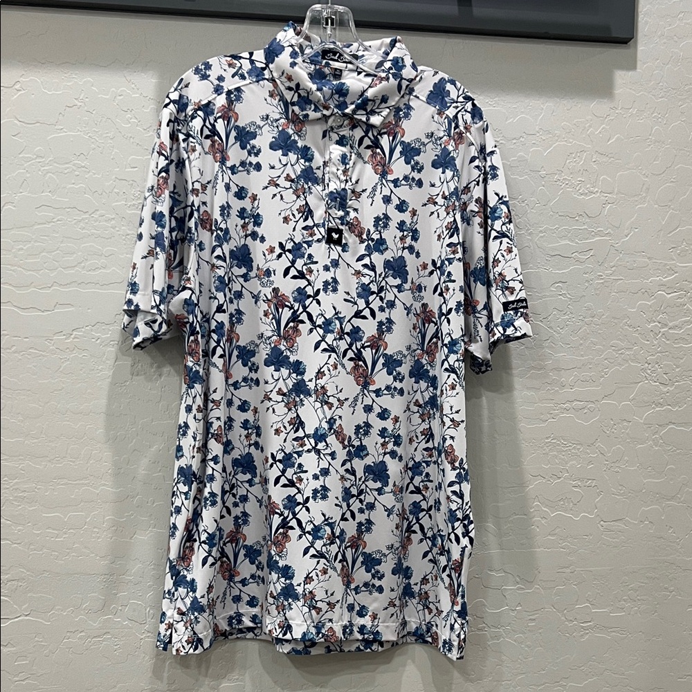 Bad Birdie Navy and White Floral Polo